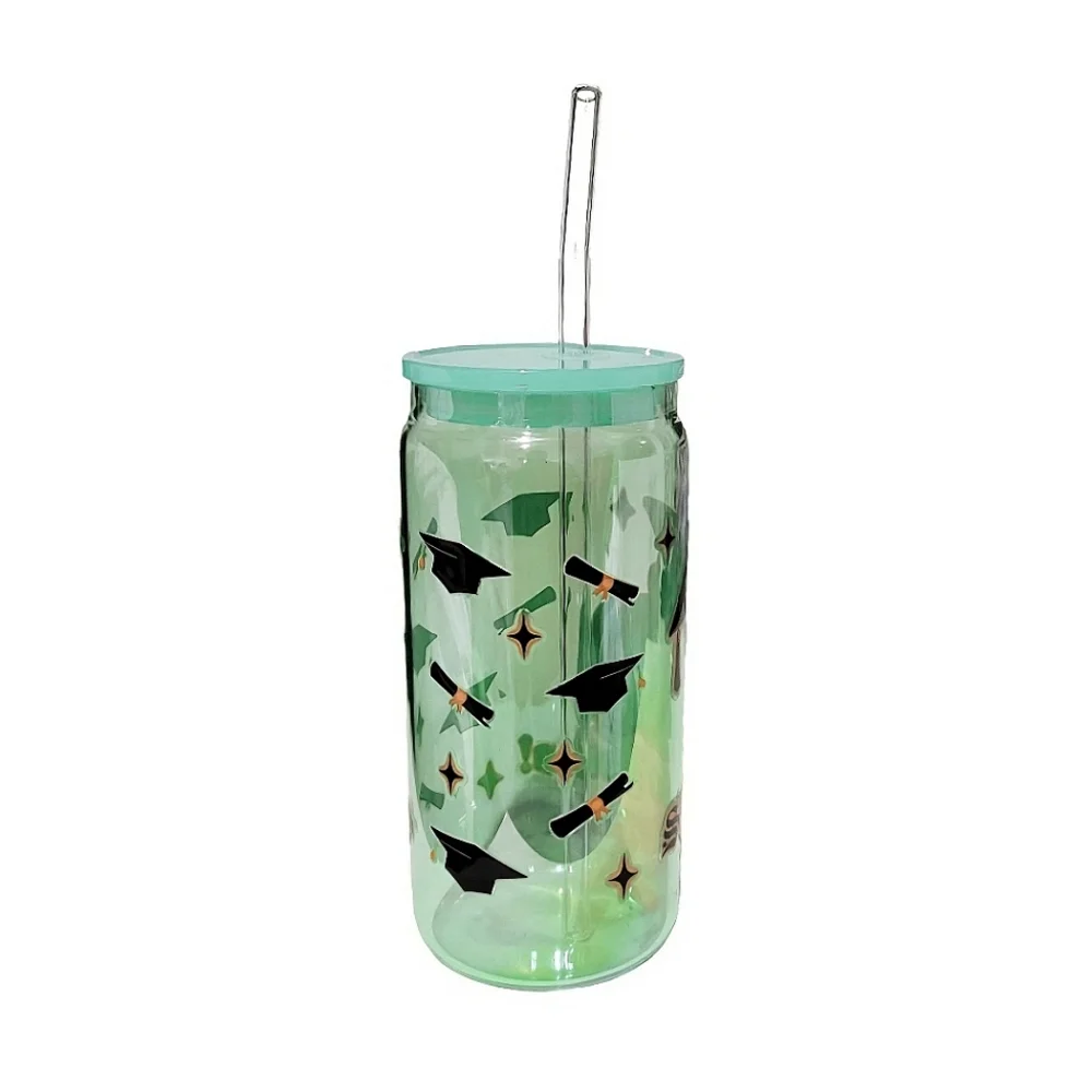 Graduation Custom Green Holographic Glass Tumbler Cup 20oz